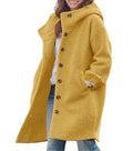 chouyatou Women's Winter Single Breasted Long Wool Coat with Hood Casual Wool Blend Trench Coat Jacket - color: Yellow, size: XX-Large