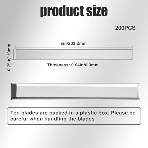 Hicarer 200 Pcs 8" Floor Scrapers Blade Replacements, Angled Demolition Scraper Blades Replacement Carbon Steel for Efficient Flooring Removal Razors Compatible with Razor Blade Scraper - size: 8 Inch