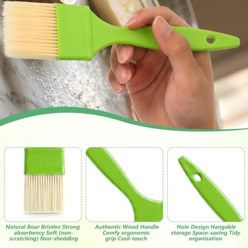 4pcs Natural Bristle Basting Brush 1/2/3/4 Inch Pastry Brush for Baking Bristle Basting Brushes for Cooking BBQ Brushes for Butter Oil Egg and Sauce Turkey Marinade with Hang Hole Design Green