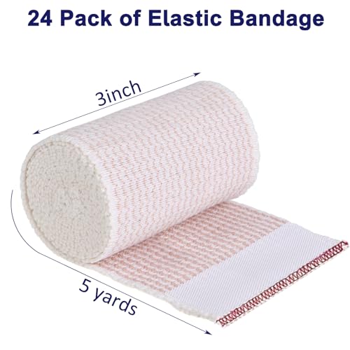 48 Pack Elastic Bandage Wrap 3” Bandage Wrap with Hook and Loop Closure on Both Ends Self Adhesive Bandage Wrap for Sports, Medical, and Injury Recovery - size: 3 Inch (Pack of 2)