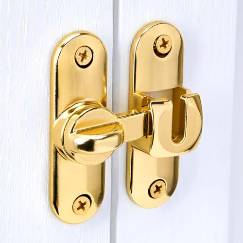 Gold 90/180 Degree Barn Door Latches,Flip Gate Lock | Zinc Alloy Flip Gate Latches,Right Angle Door Lock,for bedroom,garage,sliding door,window,cabinet,drawer,pet enclosures - color: Gold