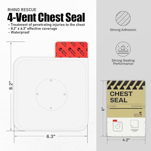 RHINO RESCUE Vented Chest Seal, IFAK Refill First Aid Supplies (2 Count) | Sterile Emergency Trauma Dressing, Occlusive Adhesive Pad Medical for Wound Care, Gunshot, Sucking Chest, HSA/FSA Approved - size: Vented