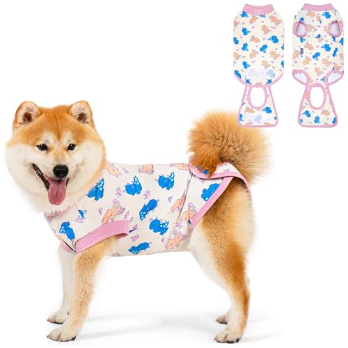 cyeollo Recovery Suit for Dogs Cats Surgery Suit Female Spay Soft Breathable Pet Onesie Bodysuit Male Dog Neuter, Small Dogs Surgical Recovery Shirt, Dinosaur, XS - color: 6# White Dinosaur, size: X-Small (Back: 9"-11")