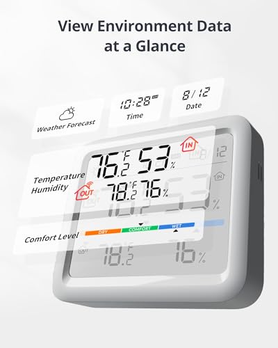 SwitchBot Meter Pro, Digital Hygrometer & Thermometer - Wireless Indoor Temperature & Humidity Monitor with Bluetooth App Control, Real-Time Alerts, Works with Apple Home - size: Meter Pro+Outdoor Meter+Hub Mini Matter