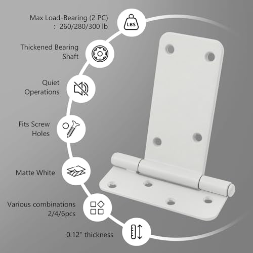 4 Pack 6" Door Hinges,280 Lbs Capacity Heavy Duty Gate Hinges | Matte white T-Strap Shed Gate Hinges,Barn Door, Shed Doors, rust-resistant,durable( (6 inch - 4 Pack)-Patent Pending - size: 6 inch - 4 Pack