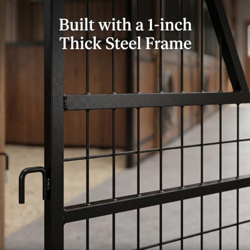 52" W x 42" H Metal Horse stall gate, V-Neck Yoke Design stall Guard, Adjustable Height Ventilated Mesh Partition Stable Doors for Barns - size: 3
