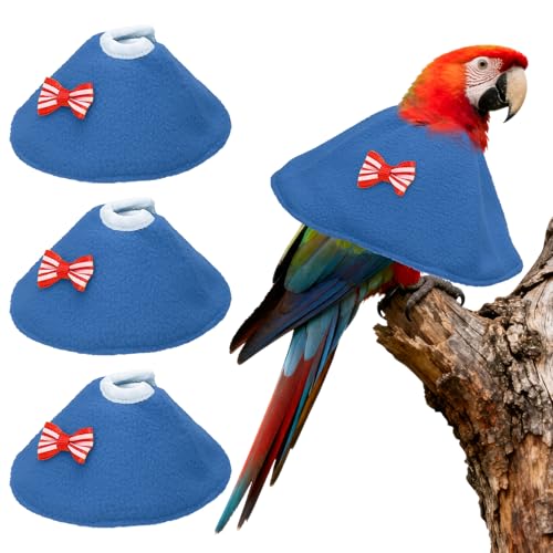 Bird Collars, Bird Cone Collar Protective Recovery Cones, Soft Adjustable Anti-Bite Feather Neck Protector (Blue, M, 3 Pcs), Intended for Budgie/Cockatiel/Lovebirds - color: Blue, size: M