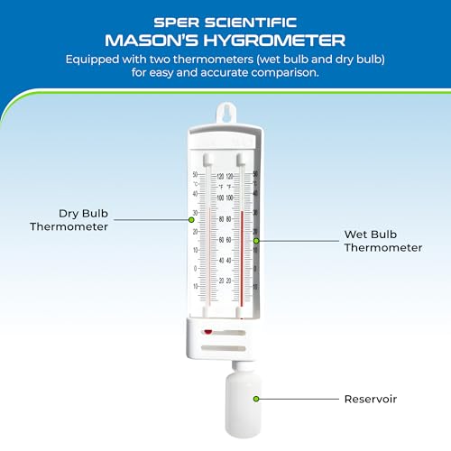 Sper Scientific Precision Wet & Dry Bulb Mason’s Hygrometer 736740 - Dual Thermometer Humidity Meter for Meteorology, Greenhouses, Laboratories, HVAC & Environmental Science - 2 pc - size: 2 Pack