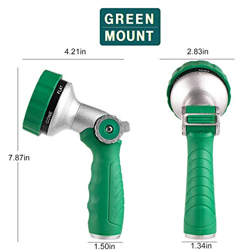 GREEN MOUNT Garden Hose Nozzle, Water Hose Spray Nozzle with Thumb Control On Off Valve for Easy Water Flow Control, Green - color: Green