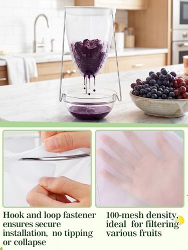 2 Sets Stable Jelly Strainer Stand with 3 Strainer Bags | Reusable Mesh Filter Bags & Stainless Steel Sieve Stand Kit for Straining Nut Milk, Cheese, Juice, Greek Yogurt