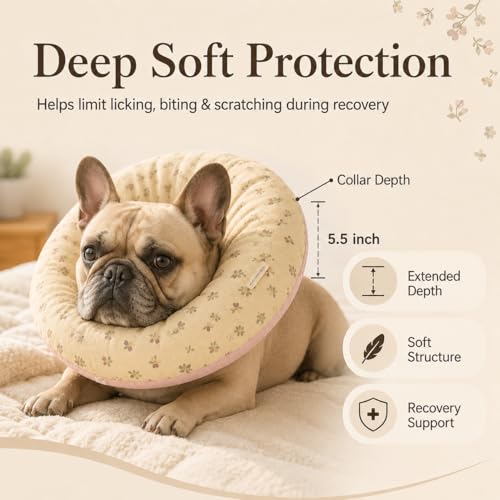 Deep Soft Recovery Collar for Dogs & Cats, Cotton Alternative to E-Collar, Adjustable Lightweight Pet Cone, Anti-Lick for Surgery & Wounds, Medium (Neck 10"-13.5"),Flower Pattern - color: Cream Floral