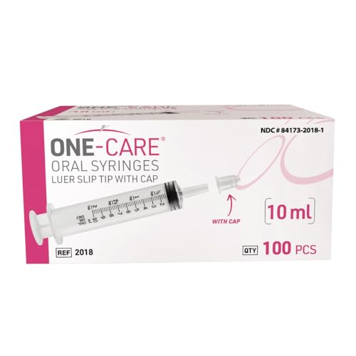 ONE-CARE 10ml Oral Syringe w/Cap, Slip Tip Liquid Dispensers, 100/Box | Precise Dosing, Infants-Oral Feed, Accurate Graduation, Individually Wrapped, Food-Grade Plastic, Adult & Pet - size: 10 ml Black Scale