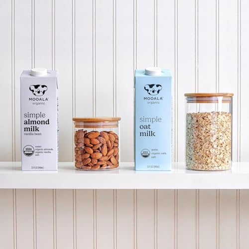 Mooala Organic Simple Almond Milk Vanilla, 32oz - 4 Ingredient, Shelf Stable, No Gums, No Oils, No Fillers, Unsweetened, Non-GMO, No Additives, Dairy Free Plant Based Milk, 6 pack