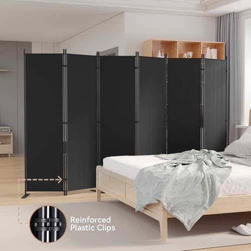 C-Hopetree 6 Panels Room Divider, 6 Ft Tall Indoor Folding Privacy Screen, Portable Partition Separator, Freestanding Separation Temporary Wall for Office, Bedroom, 120" W X 71" H, Black - size: 6-Panel