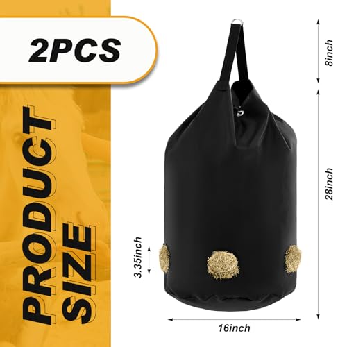 2 Pcs Hay Bags for Horses Slow Feed 1680D Oxford Net,5 Holes | Large Holder for Horses Goats Sheep, Net Feed Holes Reduce Waste, Hanging Strap Included, Stable Barn Farm Outdoor Use