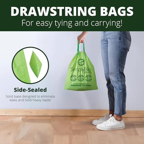 Simply Bio 3 Gallon Compostable Trash Bags Liners Drawstring, Heavy Duty Extra Thick 1 Mil, 11.36 Liter, 50 Bags, Small Kitchen Food Scrap Waste Bag, ASTM D6400, US BPI and OK Compost Home Certified - size: 1 Count (Pack of 50), style: Drawstring (3 Gal)