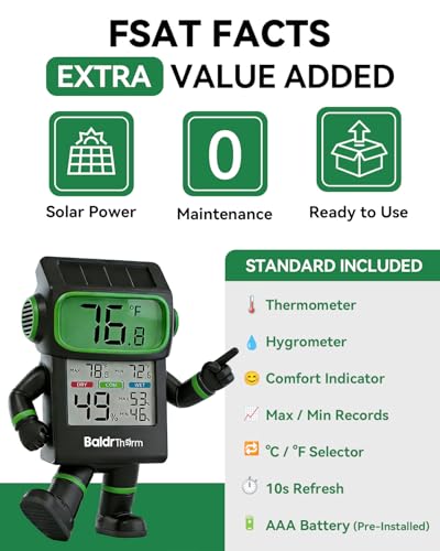 BALDR Solar Indoor Thermometer Hygrometer, Max/Min, Comfort Meter（Black） | Solar & Battery Dual Power |No Setup or App Required |Clear Comfort Level Indicator |Flexible Desk or Wall Placement - color: Black