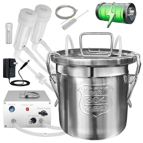6L Goat Milking Machine, Hantop Rechargeable Pulsation Pump Milker (Pro) | Portable Battery Pump, Pulsation System, Speed Adjustable, Auto Stop, SUS304 Stainless Steel Bucket, Food-grade material - color: for Goat, size: Battery Milker 6L