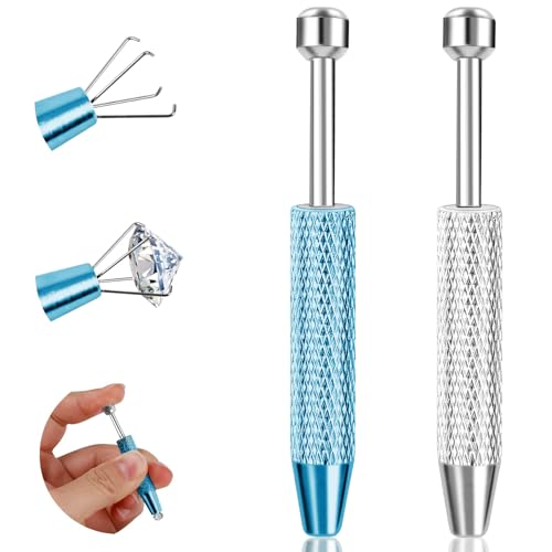 2Pcs Piercing Ball Grabber Tool for Changing Jewelry, Stianless Steel Flat Back Earring Applicator Internally Threaded Push Pin Piercing Grabber Tool - color: Blue&Silver