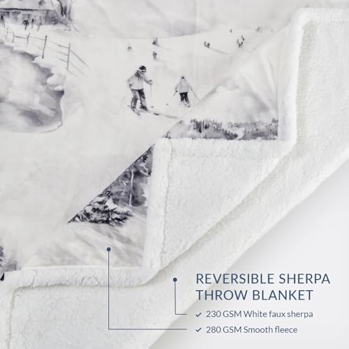 Paseo Road Indigo Hill by HiEnd Accents Ski Toile 54x68 Throw Blanket | Snow Mountain, Pine Tree, Ski Season Print, Cabin Lodge-Style Fleece Blanket for the Couch, Sofa, Bed, or Camping - color: Ski Toile