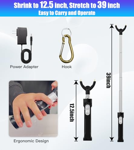 Rechargeable Cattle Prod, Waterproof Electric Livestock Prod with LED Light | Retractable Electric Cattle Prod Stick Livestock for Cows Hogs Sheep Wait Animal Herding Tool for Cattle -37In - color: Black