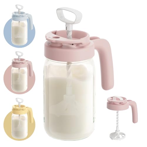 Papablic Breast Milk Pitcher, Formula & Baby Feeding Container, Pink | Glass | BPA-Free | Leakproof | Safe & Durable | Wide Mouth | Easy to Clean & Dishwasher Safe | No Bubbles & No Clumps - color: Pink