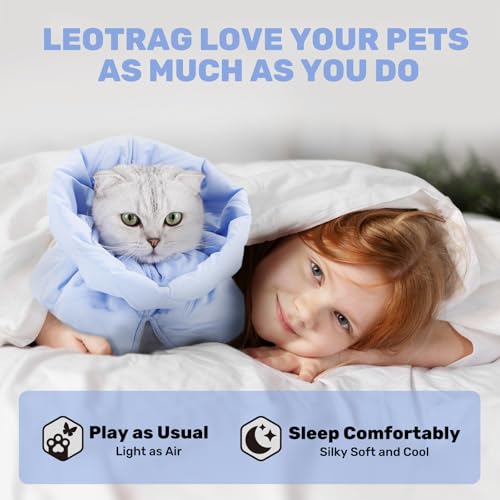 Adjustable Cat Recovery Cone Collar, Lightweight Soft Cat E-Collar Alternative After Spay, Waterproof Comfy Collars to Stop Licking Wound After Surgery, Protective Cone for Kittens/Puppies - color: Sky Blue, size: Medium