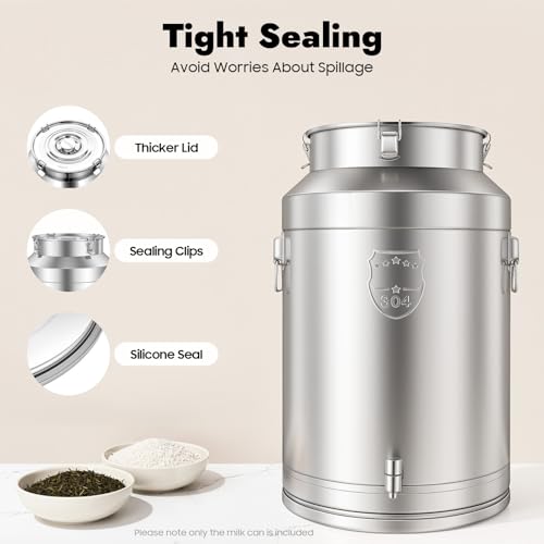DYNAMI 20Gal 304 Stainless Steel Milk Bucket with Faucet,Thickened 304 Stainless Steel Milk Can w/Sealing Lid, Large Liquid Container Storage,for Milk,Wine, Oil Storage Transport (76L/20Gal,w/Faucet) - size: 76L/20Gal