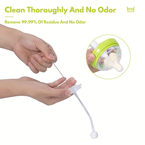 White Baby Bottle Brush Kit with Sponge Heads, Straw Cleaners & Wash Tool | Replaceable foam heads and straw cleaner set. Designed optimally for compact household containers and daily accessory care.