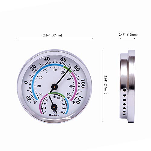 Mini Indoor Thermometer Hygrometer Analog 2 in 1 Temperature Humidity Monitor Gauge for Home, Room, Outdoor, Offices, Display Mechanical (No Battery Needed) (Silver-2 Pack, Silver-2 Pack) - color: Silver-2 Pack, size: Silver-2 Pack