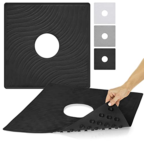Vive Shower Mat - 22" by 22" Square Non Slip Large Bath Mat for Bathtub - Patented Design - Suction Cup Traction Skid Pad for Stalls Floors Tub - Textured Rubber with Drain Hole - color: Midnight Black