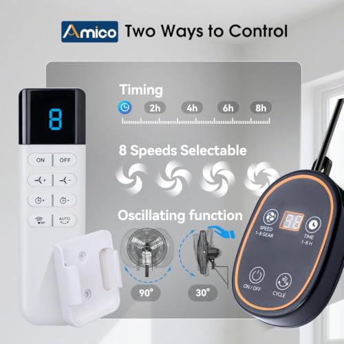 Amico 24 Inch Wall Mount Fan with Remote, IP44 Waterproof, Oscillating | 8-Speed DC Motor, Industrial High Velocity 8500 CFM, Shop Fan for Commercial Use, Gym, Patio,Garage, Outdoor - size: 24 inch