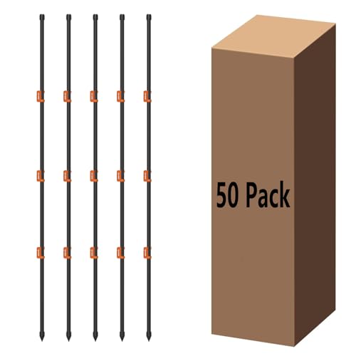 50Pack 46Inch Electric Fence Posts w/150 Insulation,Temporary Fences Stakes | 3.8ft Electric fence poles for protection farm,backyard,garden,ranch,and building site marking
