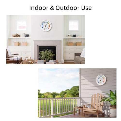 10-Inch Indoor Outdoor Thermometer Hygrometer, Battery-Free, White | Dual analog dials, large easy-to-read numbers, monitors temperature and humidity for patio, nursery, storage, or home - color: White