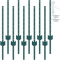VEVOR 3 Feet Fence Post, 10 Pack U-Channel Heavy Duty Metal Fence Posts with 20 Zip Ties & 20 Clips, Sturdy Steel Fence Stakes for Garden Yard, Lawn, Farms and Outdoor Wire Fencing, Green - size: 3 Feet 10 Pack