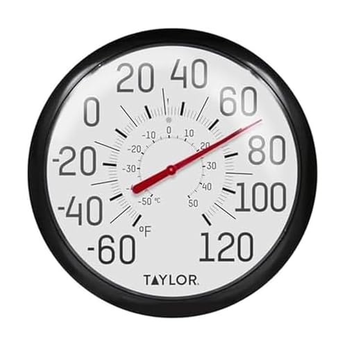 Taylor Big and Bold Wall Thermometer, Indoor Outdoor Thermometer, Wireless Thermometer with Easy to Read Numbers for Patio, Pool, and Indoor Areas, 13.25-inch, Black - color: Black, size: 13.25 inches (Pack of 1)