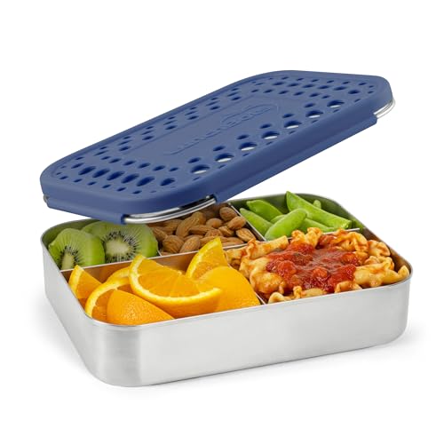 LunchBots Large Cinco Stainless Steel Kids Bento Box 5-Section Blue 32 oz - color: Blue Dots, size: 5 Section