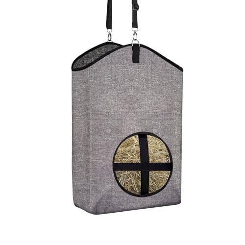 Goat Hay Feeder Bags for Horses, Sheep with Adjustable Open Feed Hole for Slow Feeding-Gery - color: Gery