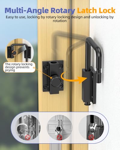 Sliding Door Loop Lock, Patio Door Latch, Black-4PCS | Multi-Angle Mounting Security U-Bolt Locks with Locking Design for Barn Door, Closet, Window, Balcony, Aluminum Alloy - color: Black-4PCS