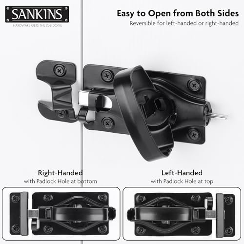 Gate Door Latch, Dual-Sided Operation, Heavy Duty Durable Gate Door Latches for Wooden, Vinyl, Metal Gates, Suitable for Inward and Outward Opening Gates, Enhanced Security with Lock, Black