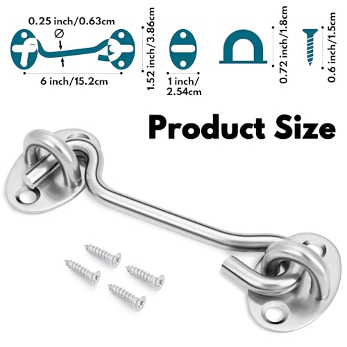 Rainspire (2 Pack) 6 Inch Privacy Hook and Eye Latch for Barn Door, Stainless Steel Gate Latch Barn Door Lock Cabin Hooks for Gate Shutters Window Slide Barn Shed Cabinet Bathroom, Silver - color: Silver, size: 6 Inch