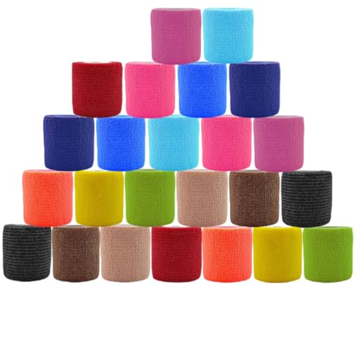 24 Pack Self Adhesive Bandage Wrap 2 Inch x 5 Yards Non-Woven Bandage,Vet Wrap Breathable Elastic Self-Adherent Tape for Stretch Athletic, Sports, Wrist, Ankle (Pets Too)(Mix) | Vet Wrap Breathable Elastic Self-Adherent Tape for Stretch Athletic, Sports,