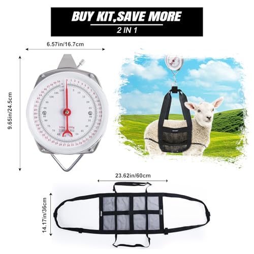 Mechanical Hanging Scales 110lbs/50kg with Calf Sling | Weighing Sling for Calves Lambs Goats Newborn Livestock Dogs, High Accuracy Large Display Spring Dial Weight Scale - color: B2:Gray Hanging Scale 110lbs/50kg&Calf Sling