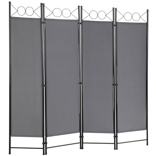 4 Panel Room Divider 6FT Steel Frame Screen Folding Privacy Divider Freestanding Partition for Home Office Bedroom,Light Grey - color: Light Grey