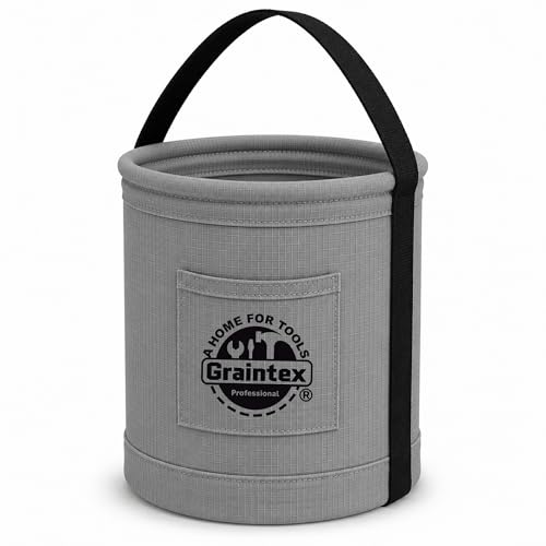 Graintex Canvas Utility Bucket 12"x15", Round Tool Bucket, Reinforced Base & Carry Handle, Ripstop Canvas, Multi-Purpose Bag for Jobsite, Home Use (Steel Grey) - color: Steel Grey