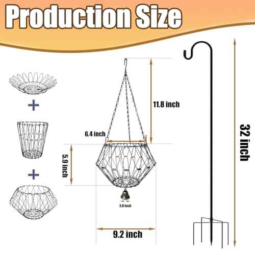 Hanging Chicken Feeder,Chicken Toys for Coop, Foldable Poultry Vegetable Fruits Feeder Basket with Shepherd's Hook, Veggie Treat Ball Boredom Toys for Chicken Coop