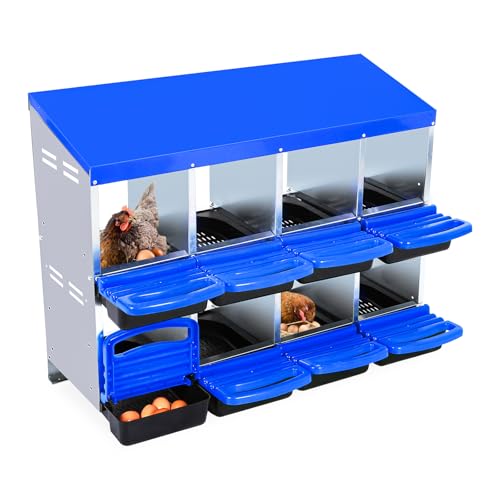 Chicken Nesting Boxes, 8 Compartments Chicken Laying Boxes, Removable Plastic Tray, Easy to Clean, Roll Away Nesting Boxes for Chickens Laying Eggs, Blue - color: blue, size: 42.7"L x 16.9"W x 26.6"H