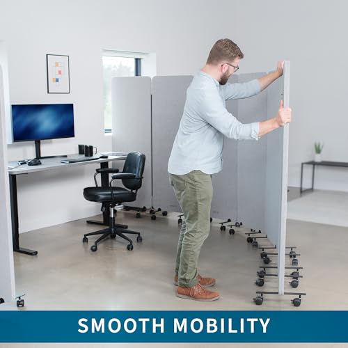 VIVO Gray Mobile 24 x 66 inch Privacy Panel, PP-1-T024G-M | Freestanding Cubicle Divider on Wheels, Acoustic Wall Partition, Single 24 inch Panel with 2-Sided Zipper Attachment System - size: 24"