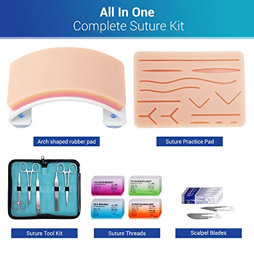 Alcedo Suture Practice Kit (33-Pc), Arch & Large Pads, Educational | Arch-Shaped & Large Durable Pad, Vertical/Horizontal Mesh, Pre-Cut Wounds, 20-Pack Sutures, Complete Tools, Carry Bag - size: XX Large Pad