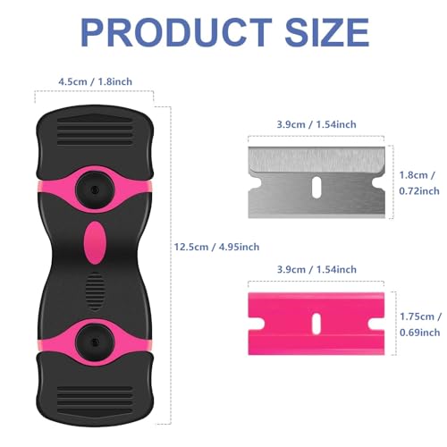 4 PCS Razor Blade Scraper with 40Pcs Metal and 40Pcs Plastic Blades, 2-in-1 Cleaning Scraper Tool for Cooktop Oven Floor Window Glass Car (Pink)